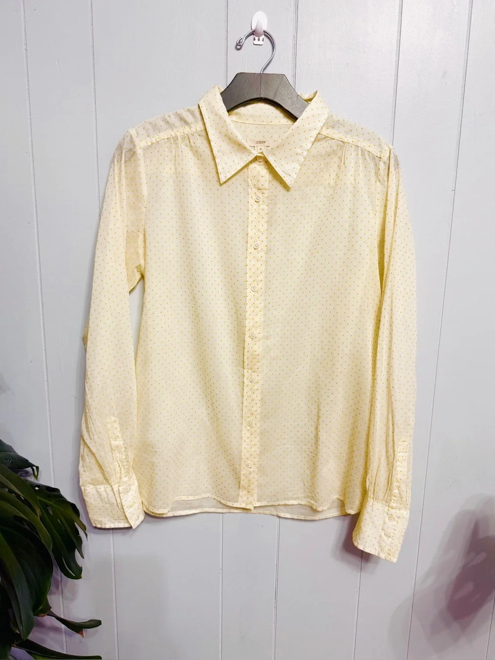 #17)  J Crew Cream Button-Up Shirt with Subtle Gold Dot Detail